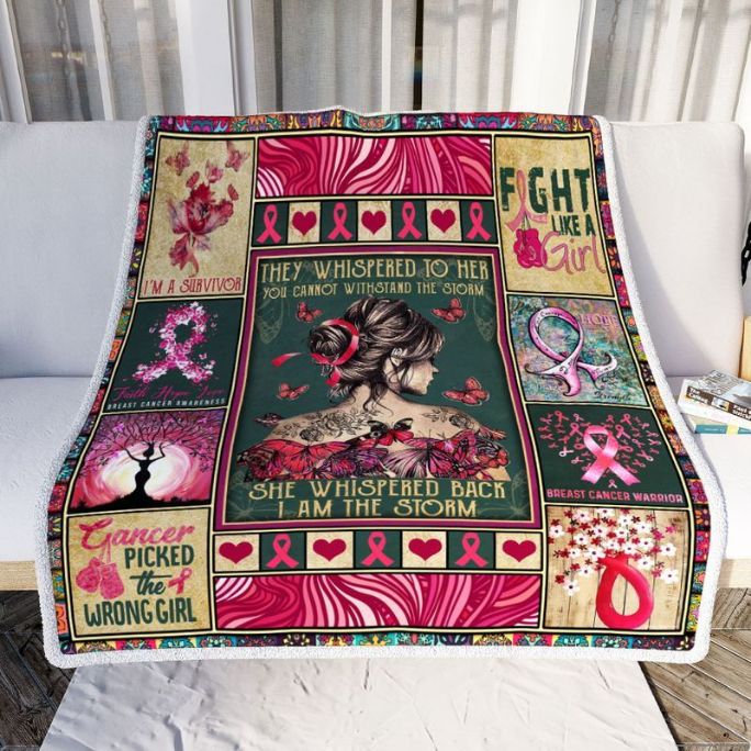 Breast Cancer Awareness They Whispered To Her You Cannot Withstand The Storm She Whispered Back Comfy Sofa Throw Blanket Breast Cancer Awareness They Whispered To Her You Cannot Withstand The Storm She Whispered Back Comfy Sofa Throw Blanket