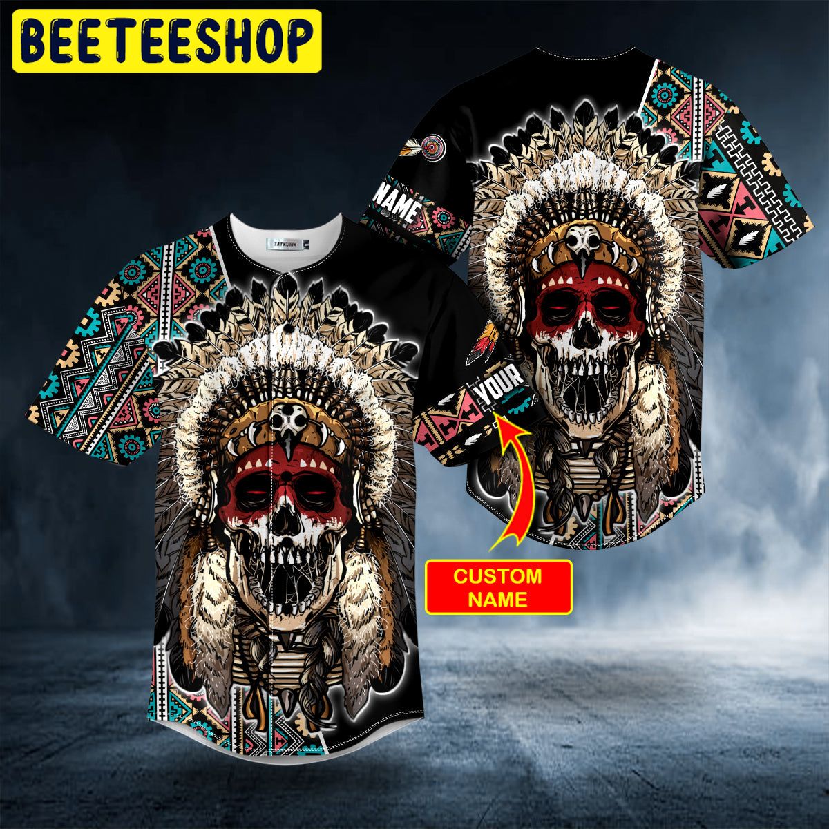 Brocade Pattern 1 Native Skull Custom Trending Baseball Jersey Brocade Pattern 1 Native Skull Custom Trending Baseball Jersey