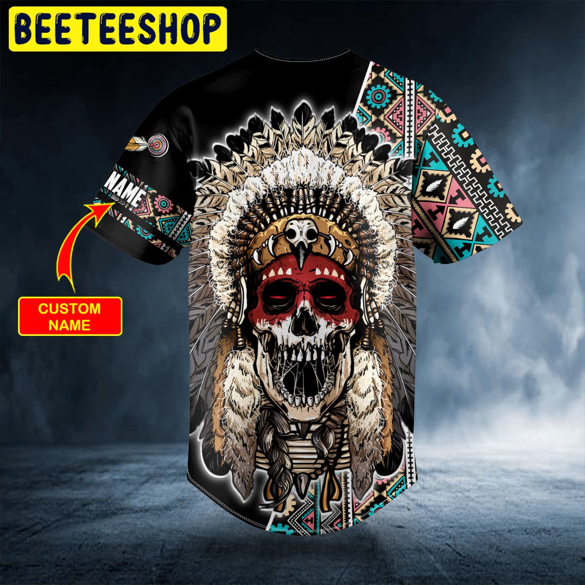 Brocade Pattern 1 Native Skull Custom Trending Baseball Jersey Brocade Pattern 1 Native Skull Custom Trending Baseball Jersey