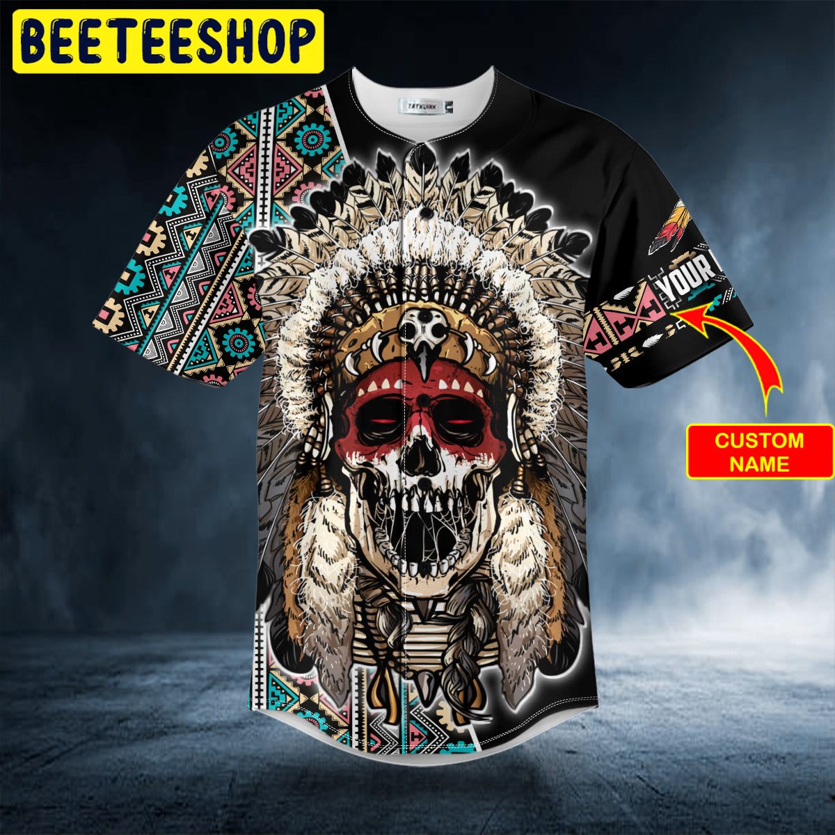 Brocade Pattern 1 Native Skull Custom Trending Baseball Jersey Brocade Pattern 1 Native Skull Custom Trending Baseball Jersey