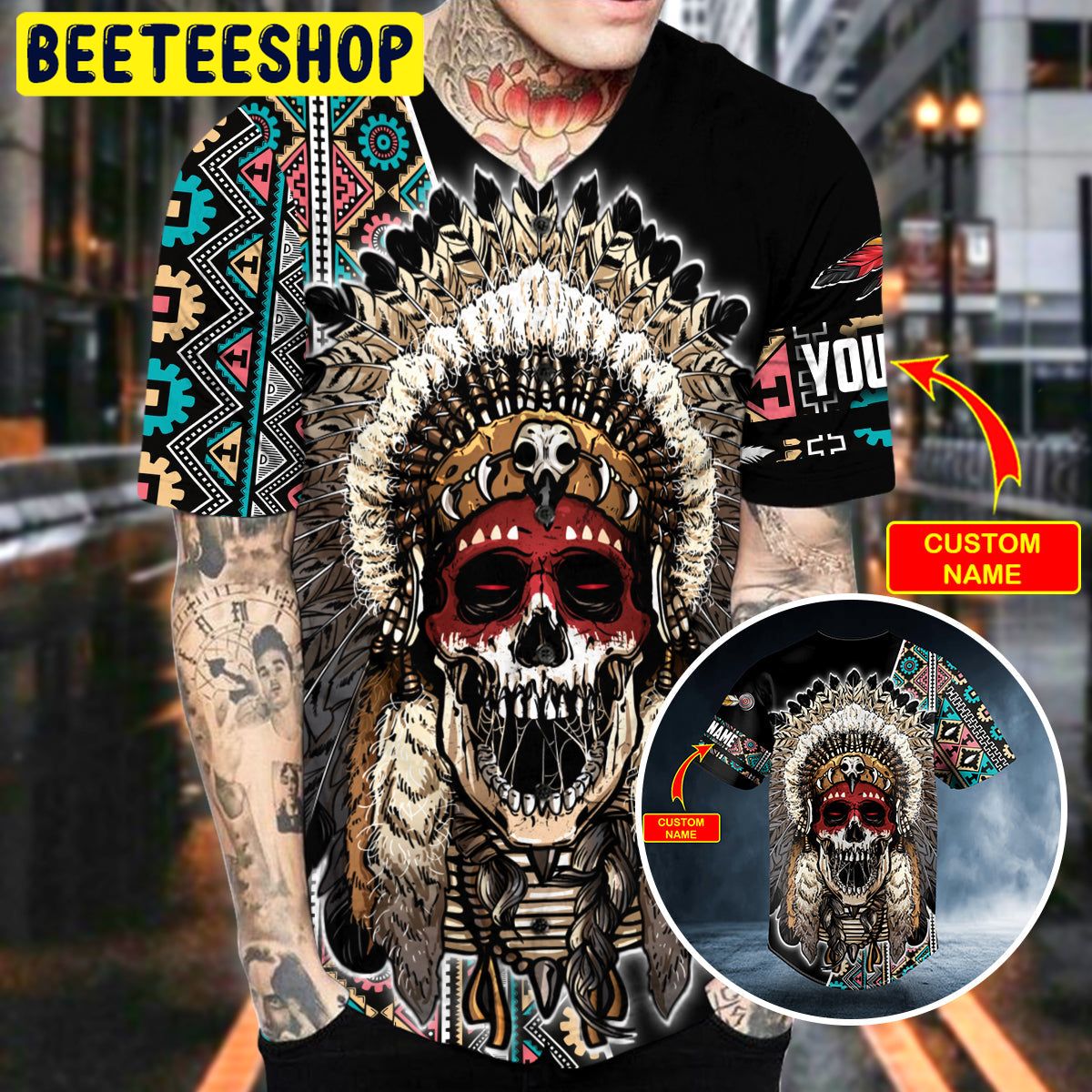 Brocade Pattern 1 Native Skull Custom Trending Baseball Jersey Brocade Pattern 1 Native Skull Custom Trending Baseball Jersey
