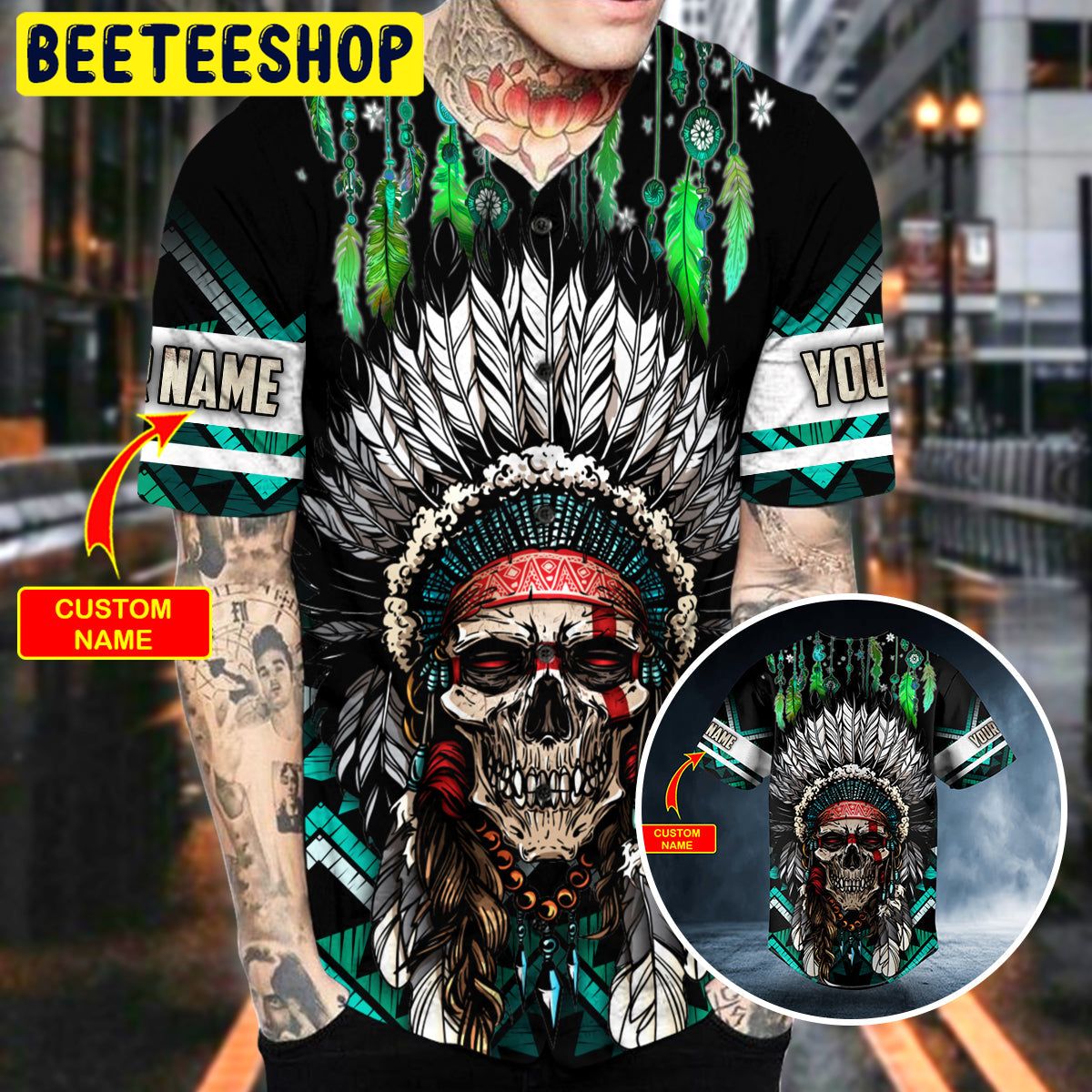 Brocade Pattern 3 Native Skull Personalized Trending Baseball Jersey Brocade Pattern 3 Native Skull Personalized Trending Baseball Jersey