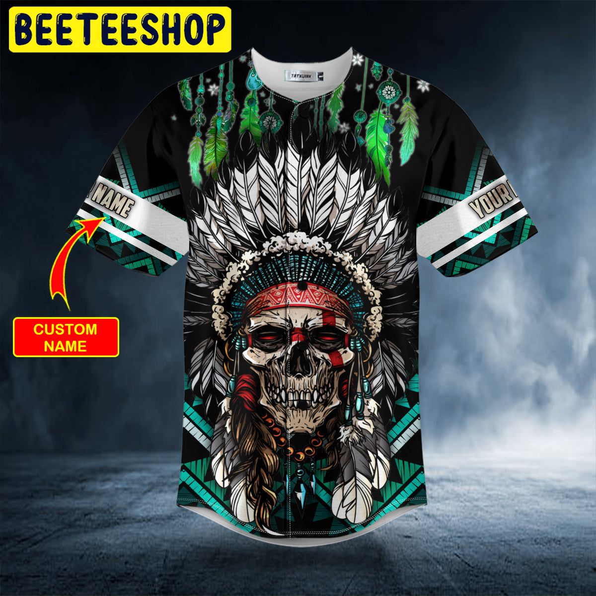 Brocade Pattern 3 Native Skull Personalized Trending Baseball Jersey Brocade Pattern 3 Native Skull Personalized Trending Baseball Jersey