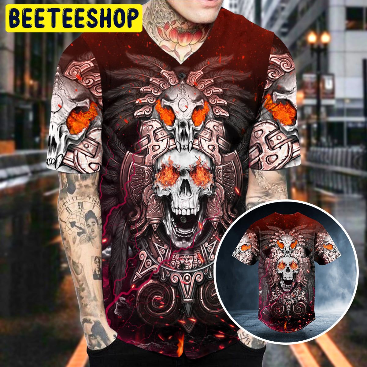 Brocade Pattern 8 Native Skull Trending Baseball Jersey Brocade Pattern 8 Native Skull Trending Baseball Jersey