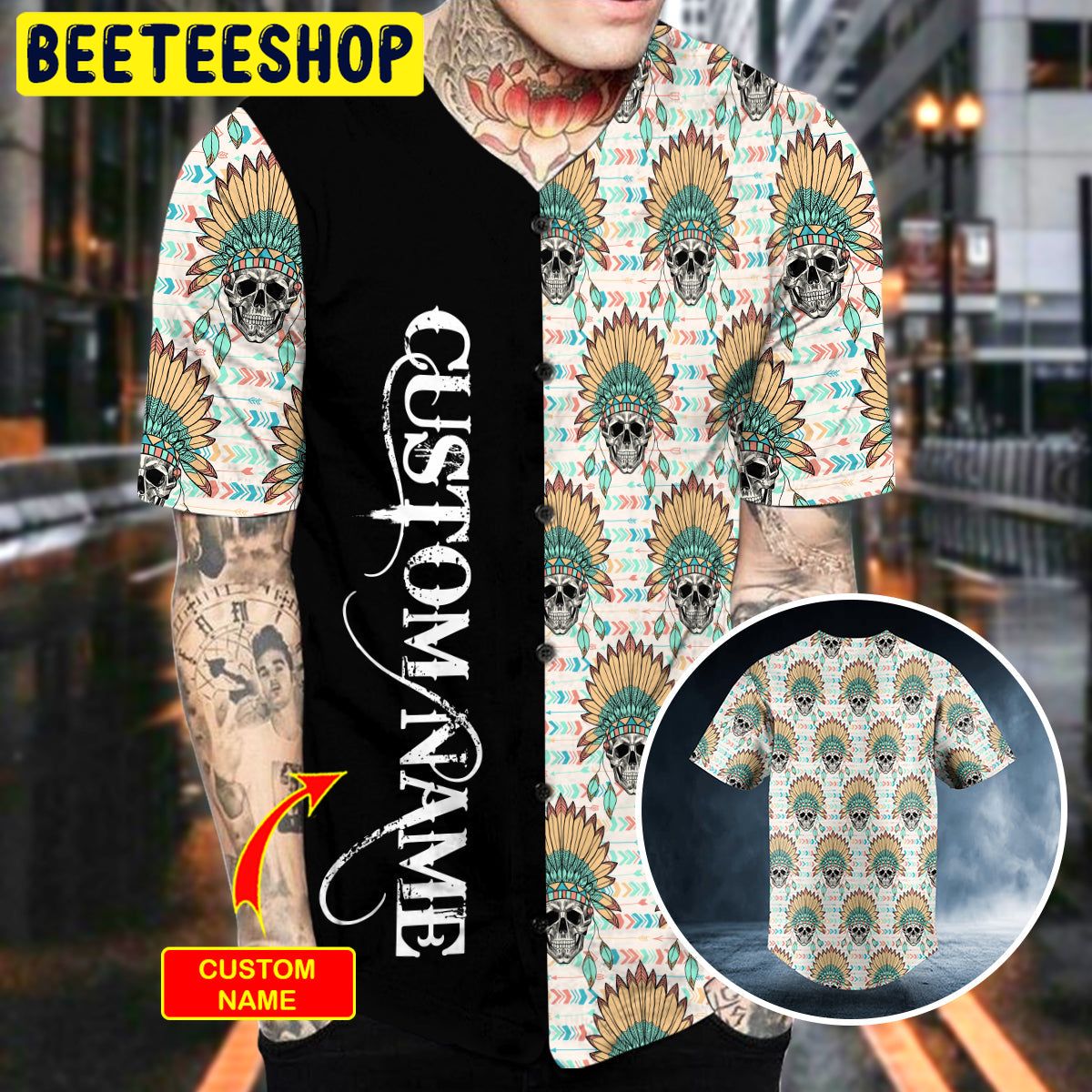 Brocade Pattern 9 Native Skull Custom Trending Baseball Jersey Brocade Pattern 9 Native Skull Custom Trending Baseball Jersey
