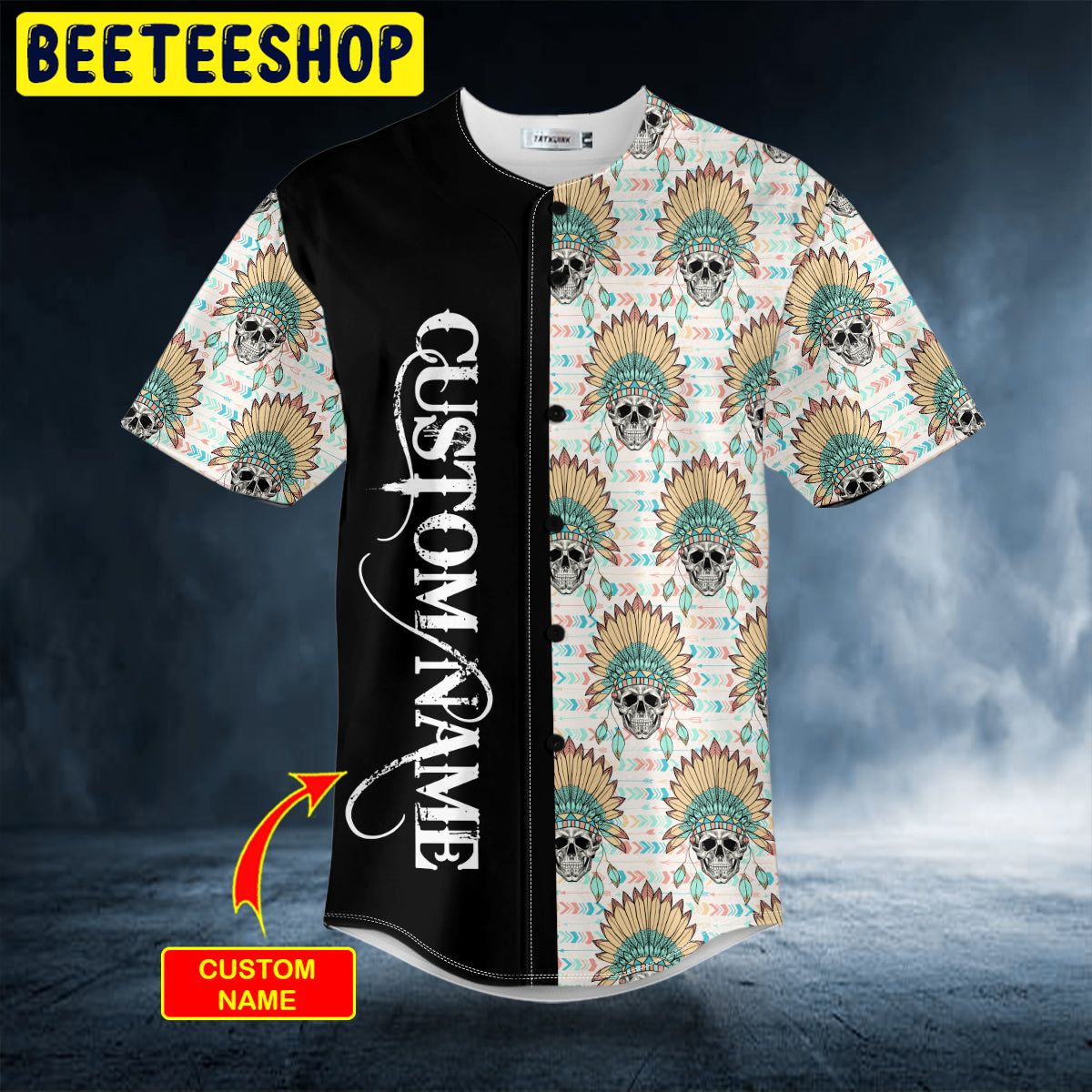 Brocade Pattern 9 Native Skull Custom Trending Baseball Jersey Brocade Pattern 9 Native Skull Custom Trending Baseball Jersey