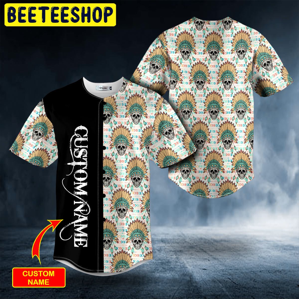 Brocade Pattern 9 Native Skull Custom Trending Baseball Jersey Brocade Pattern 9 Native Skull Custom Trending Baseball Jersey