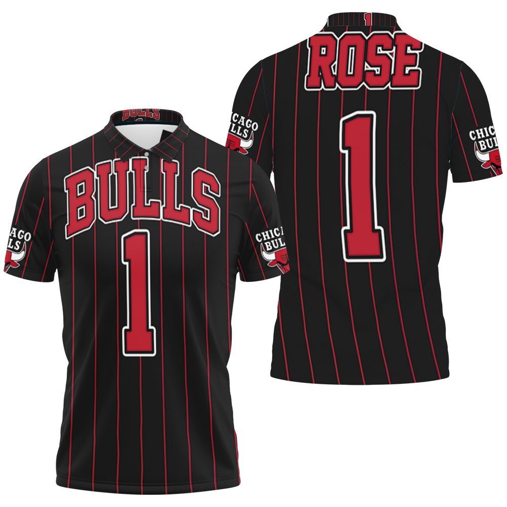 Chicago Bulls Derrick Rose 1 Nba Throwback Red Stripes Black Jersey Inspired 3D All Over Print Polo Shirt Chicago Bulls Derrick Rose 1 Nba Throwback Red Stripes Black Jersey Inspired 3D All Over Print Polo Shirt
