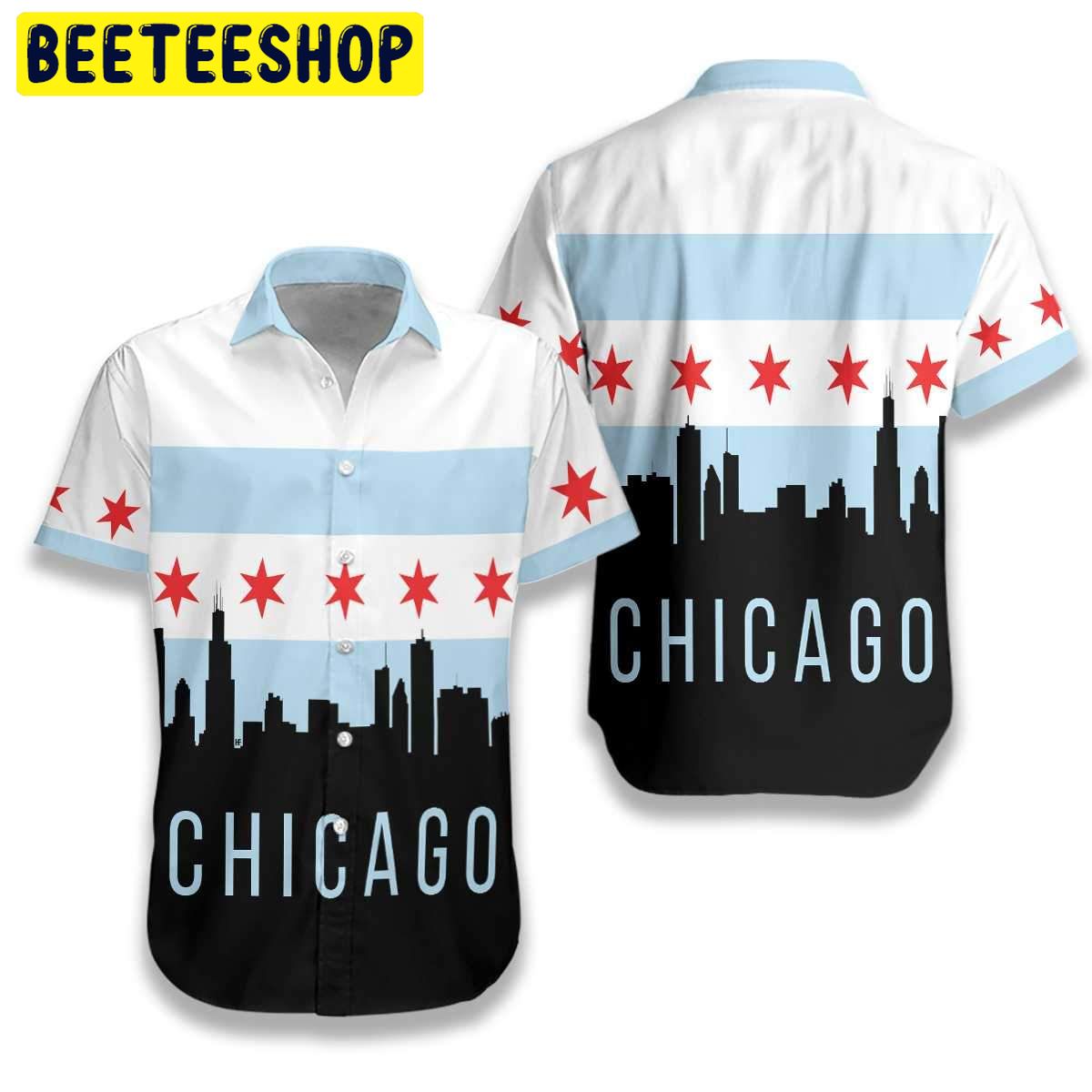 Chicago City Skyline Landmarks Trending Hawaiian Shirt Chicago City Skyline Landmarks Trending Hawaiian Shirt