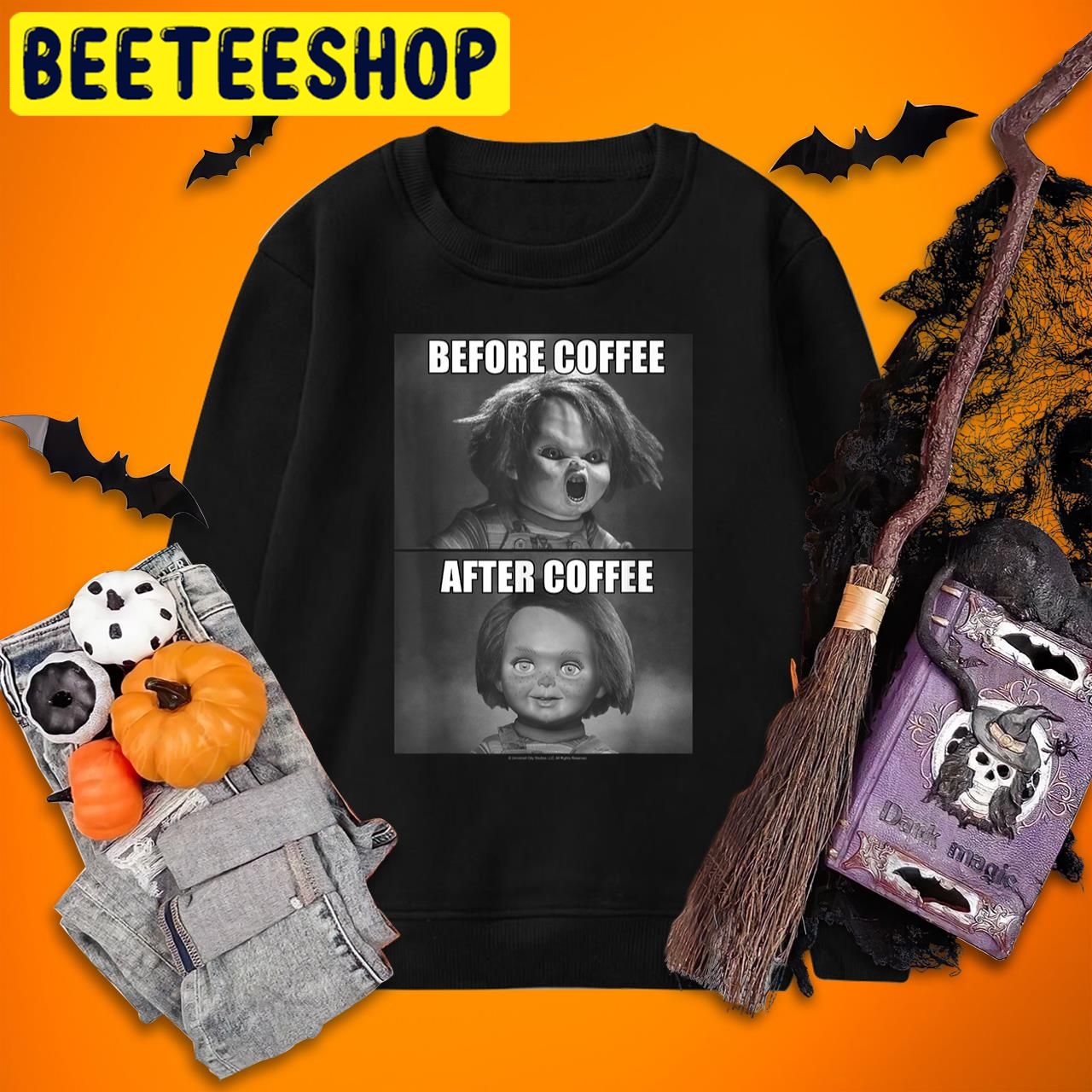 Child's Play Child's Play Chucky Before Coffee After Coffee Halloween Trending Unisex T-Shirt Child's Play Child's Play Chucky Before Coffee After Coffee Halloween Trending Unisex T-Shirt