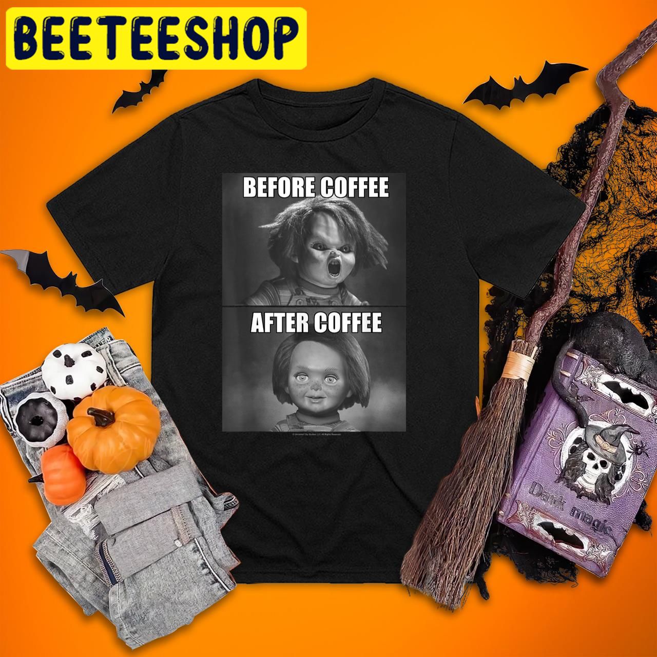 Child's Play Child's Play Chucky Before Coffee After Coffee Halloween Trending Unisex T-Shirt Child's Play Child's Play Chucky Before Coffee After Coffee Halloween Trending Unisex T-Shirt