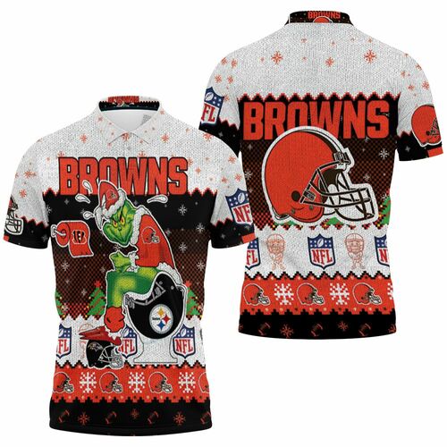 Christmas Cleveland Browns Grinch In Toilet Christmas Knitting Patt Jersey 3D All Over Print Polo Shirt Christmas Cleveland Browns Grinch In Toilet Christmas Knitting Patt Jersey 3D All Over Print Polo Shirt