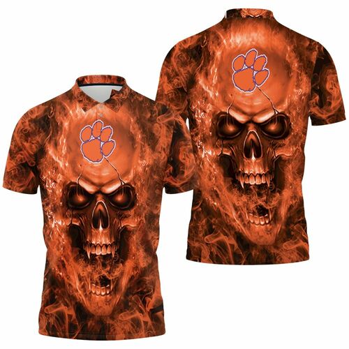 Clemson Tigers Ncaa Fans Skull 3D All Over Print Polo Shirt Clemson Tigers Ncaa Fans Skull 3D All Over Print Polo Shirt