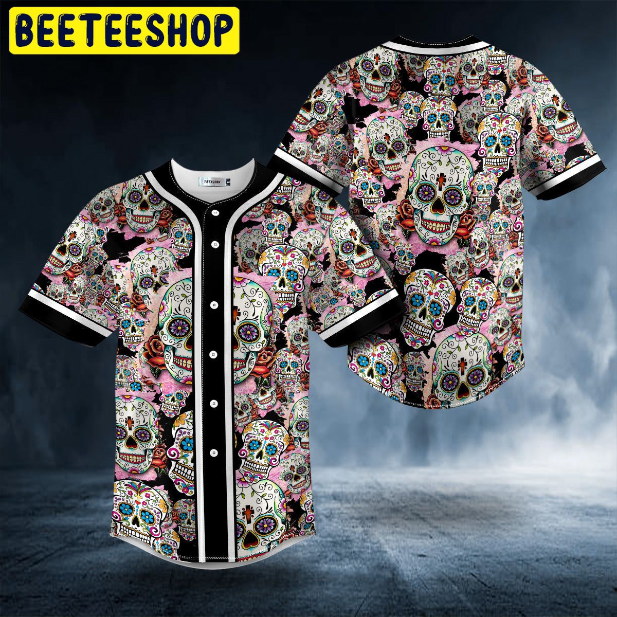 Colored Sugar Skull Doodle Trending Baseball Jersey Colored Sugar Skull Doodle Trending Baseball Jersey