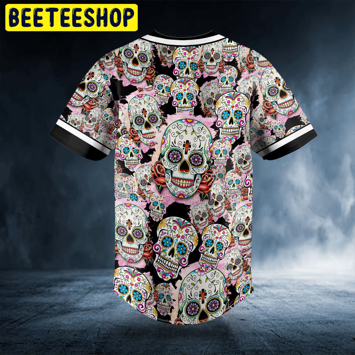 Colored Sugar Skull Doodle Trending Baseball Jersey Colored Sugar Skull Doodle Trending Baseball Jersey