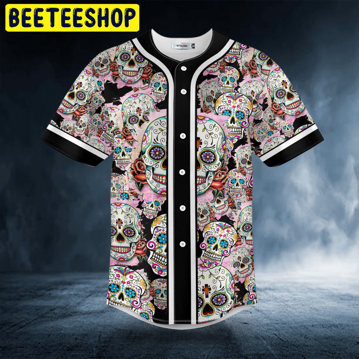 Colored Sugar Skull Doodle Trending Baseball Jersey Colored Sugar Skull Doodle Trending Baseball Jersey