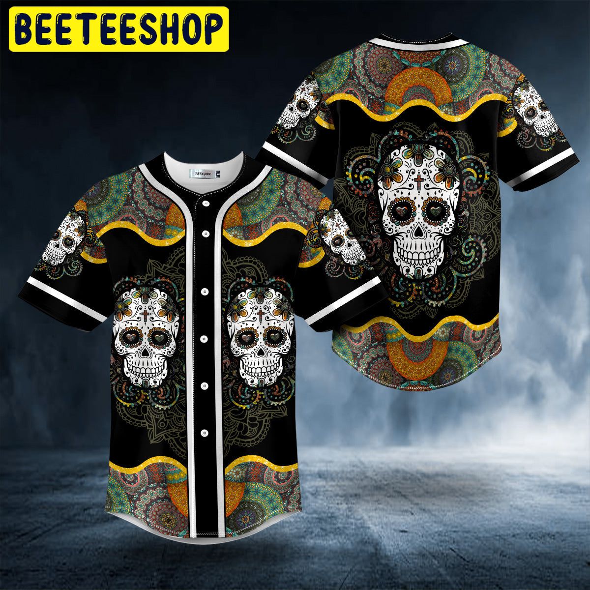 Colorful Mandala Tattoo Sugar Skull Trending Baseball Jersey Colorful Mandala Tattoo Sugar Skull Trending Baseball Jersey