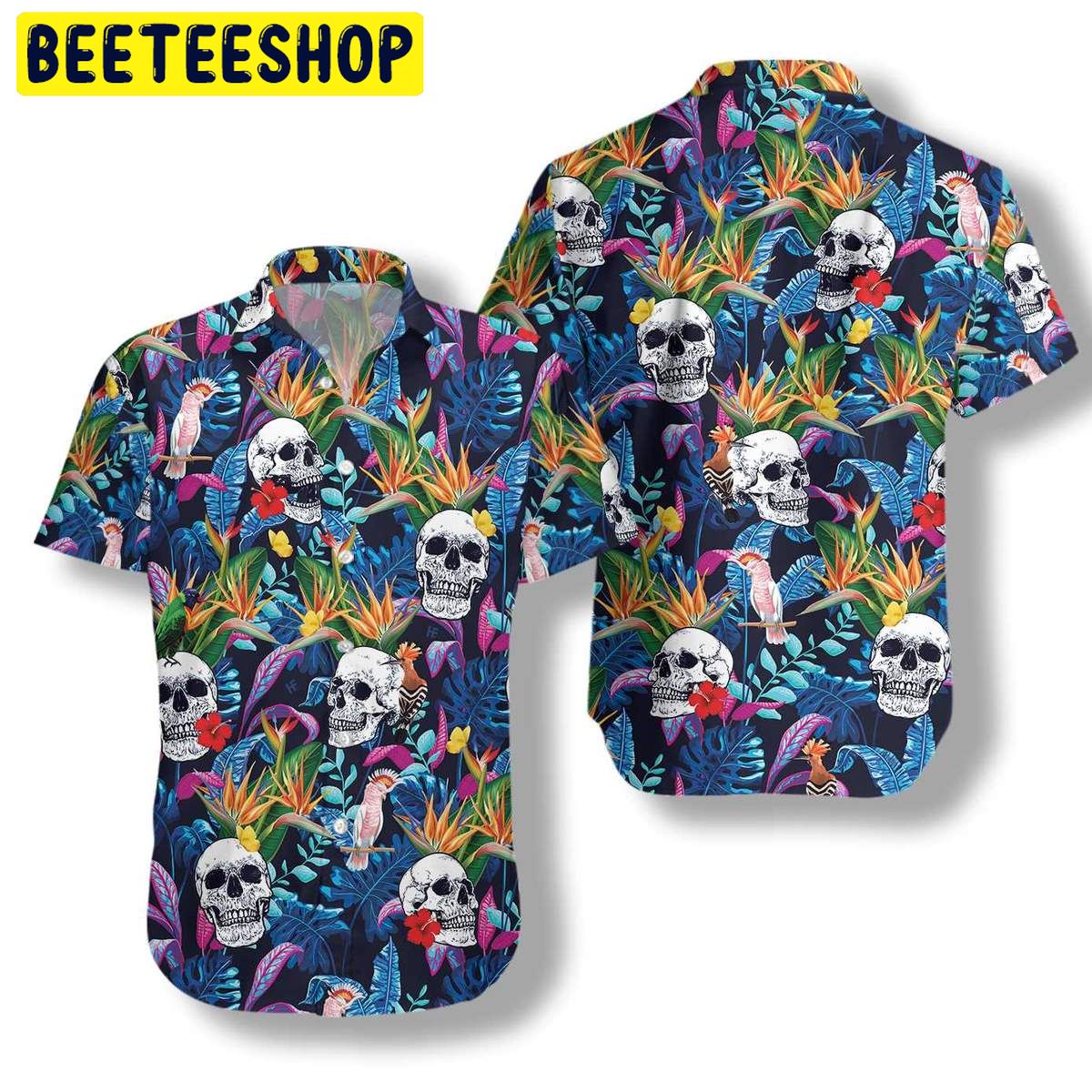 Colorful Tropical Forest And Skull Trending Hawaiian Shirt Colorful Tropical Forest And Skull Trending Hawaiian Shirt
