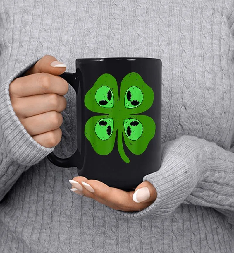 Cool Alien Four Leaf Clover St. Patrick 039s Day Mug Cool Alien Four Leaf Clover St. Patrick 039s Day Mug