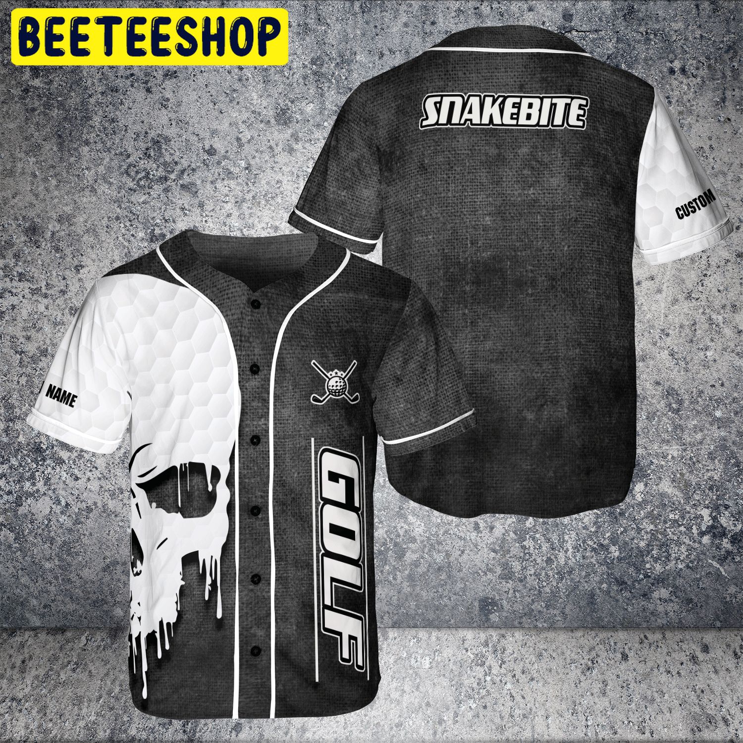 Custom Name Love Golf Skull Black White Snakebitte Trending Jersey Baseball Custom Name Love Golf Skull Black White Snakebitte Trending Jersey Baseball