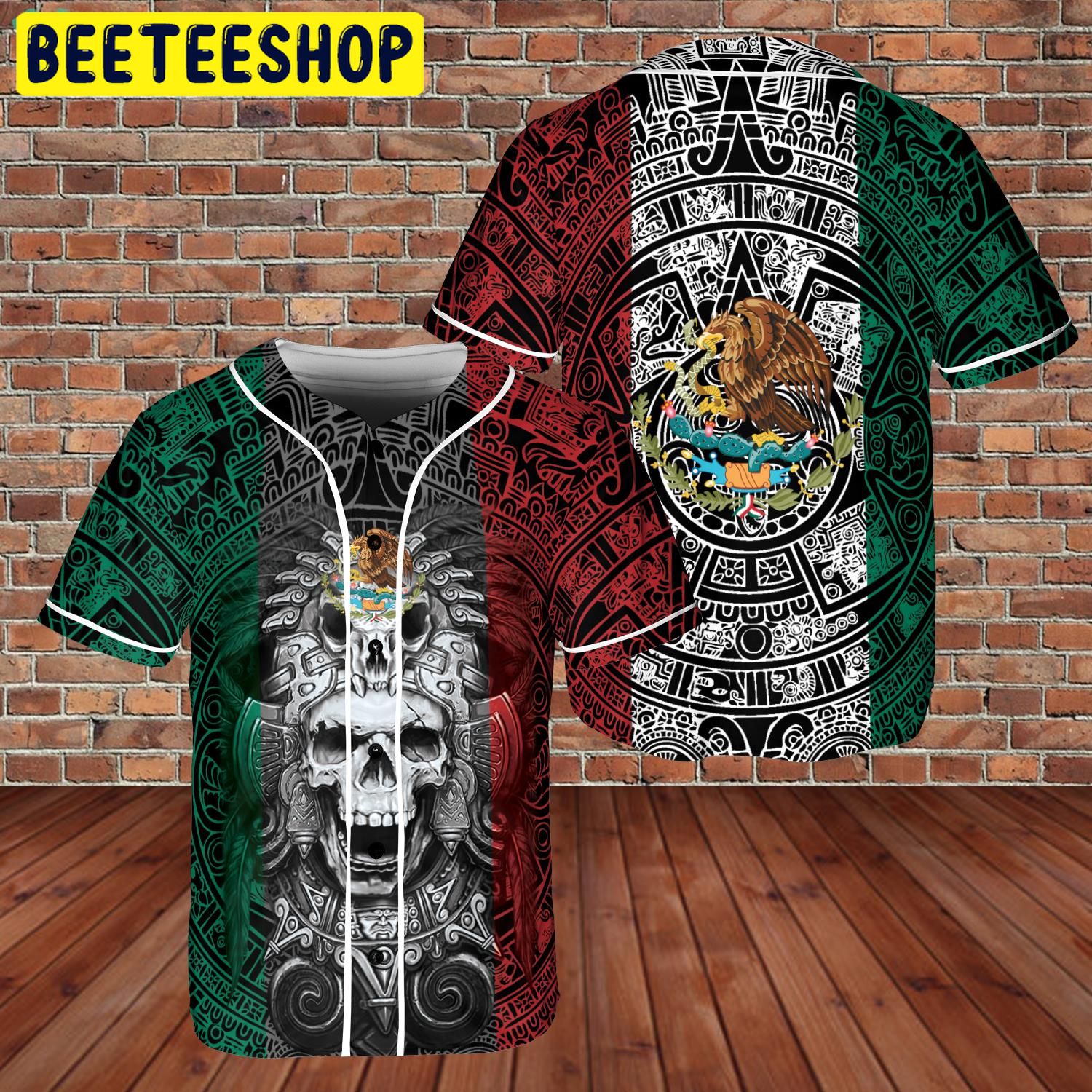 Custom Name Mexico Aztec Warrior Skull Flag Trending Jersey Baseball Custom Name Mexico Aztec Warrior Skull Flag Trending Jersey Baseball