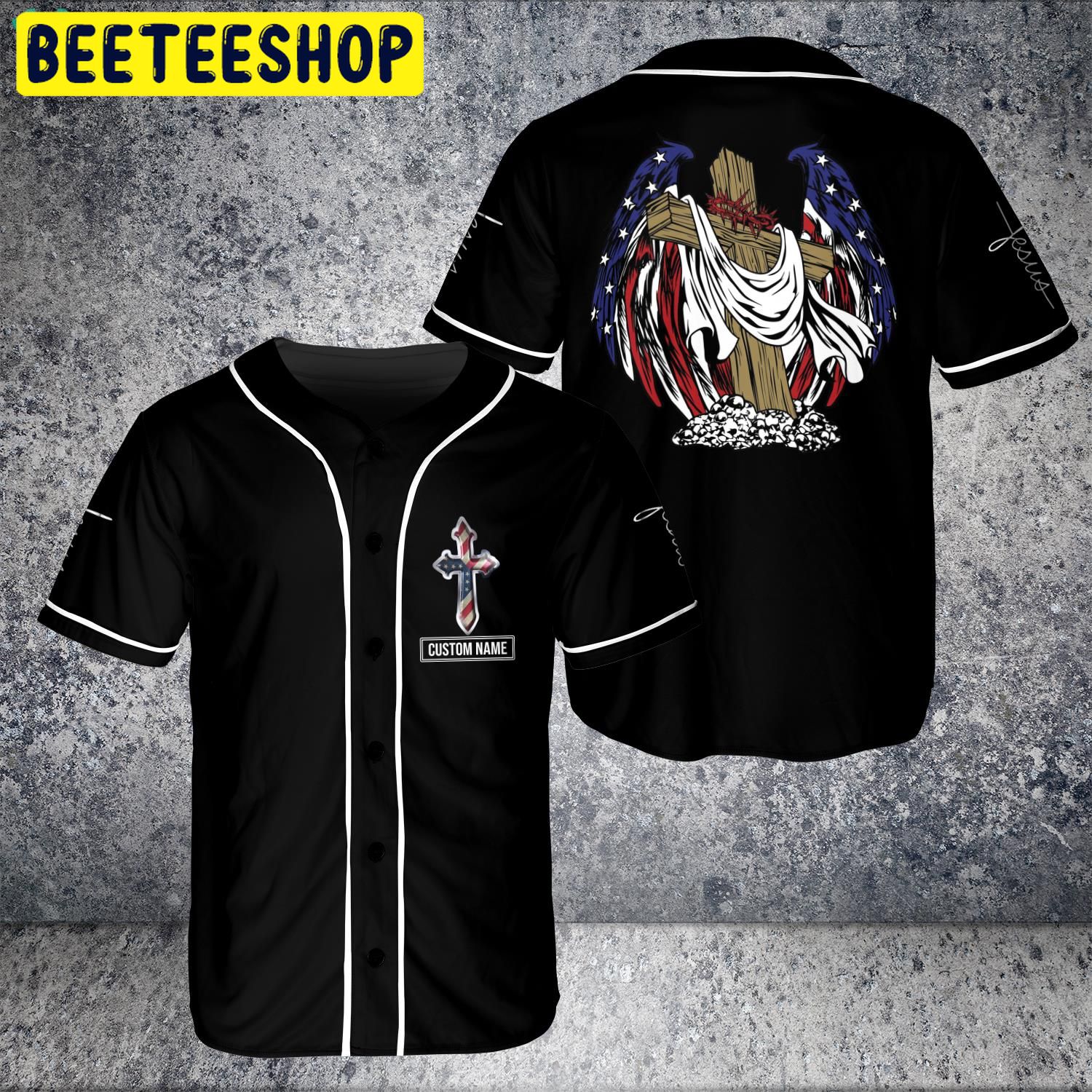 Custom Name My Savior American Flag Jesus Christian Angel Wings Trending Jersey Baseball Custom Name My Savior American Flag Jesus Christian Angel Wings Trending Jersey Baseball