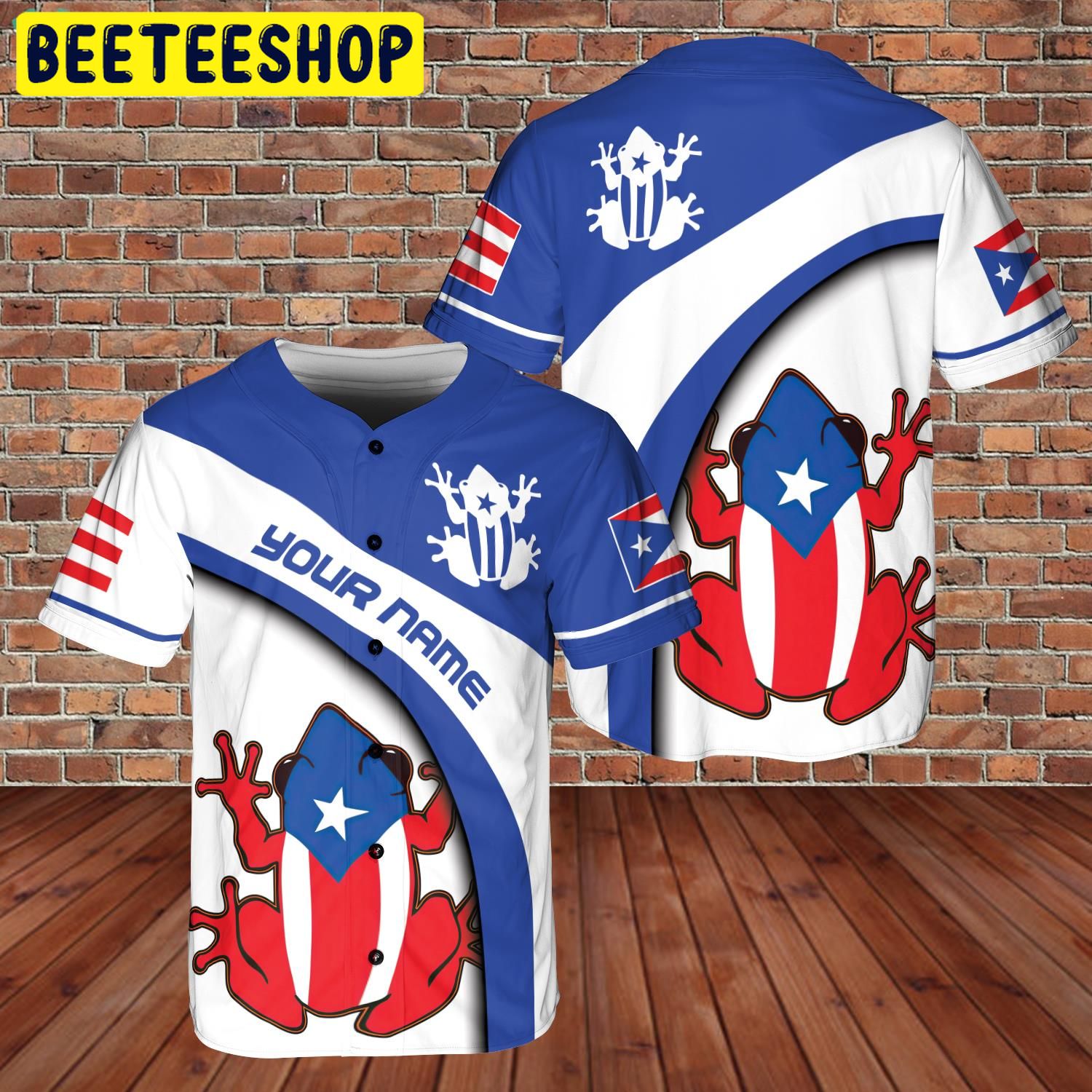 Custom Name Puerto Rico Frogs On Flag Blue White Style Trending Jersey Baseball Custom Name Puerto Rico Frogs On Flag Blue White Style Trending Jersey Baseball