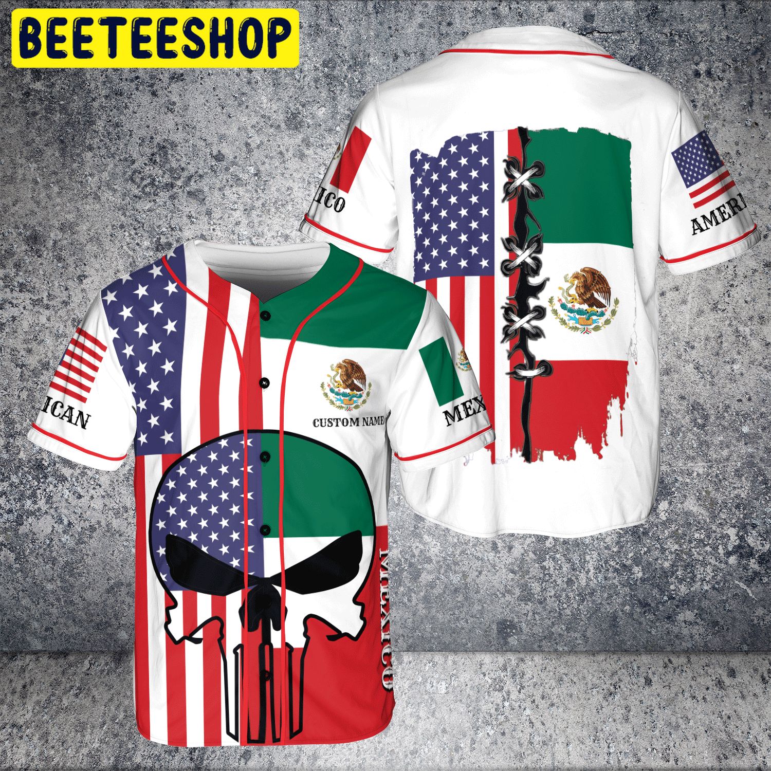 Custom Name Skull Mexico American White Trending Jersey Baseball Custom Name Skull Mexico American White Trending Jersey Baseball