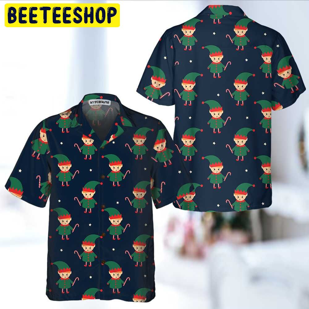 Cute Elf With Candy Cane Trending Hawaiian Shirt Cute Elf With Candy Cane Trending Hawaiian Shirt
