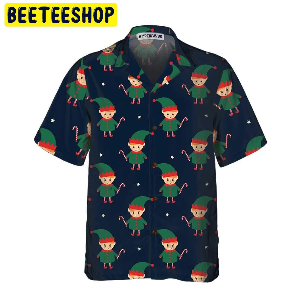 Cute Elf With Candy Cane Trending Hawaiian Shirt Cute Elf With Candy Cane Trending Hawaiian Shirt