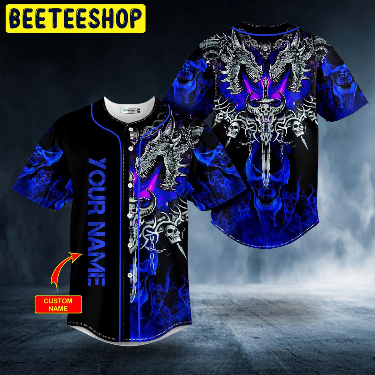 Dark Blue Dragon With Skull Sword Custom Trending Baseball Jersey Dark Blue Dragon With Skull Sword Custom Trending Baseball Jersey