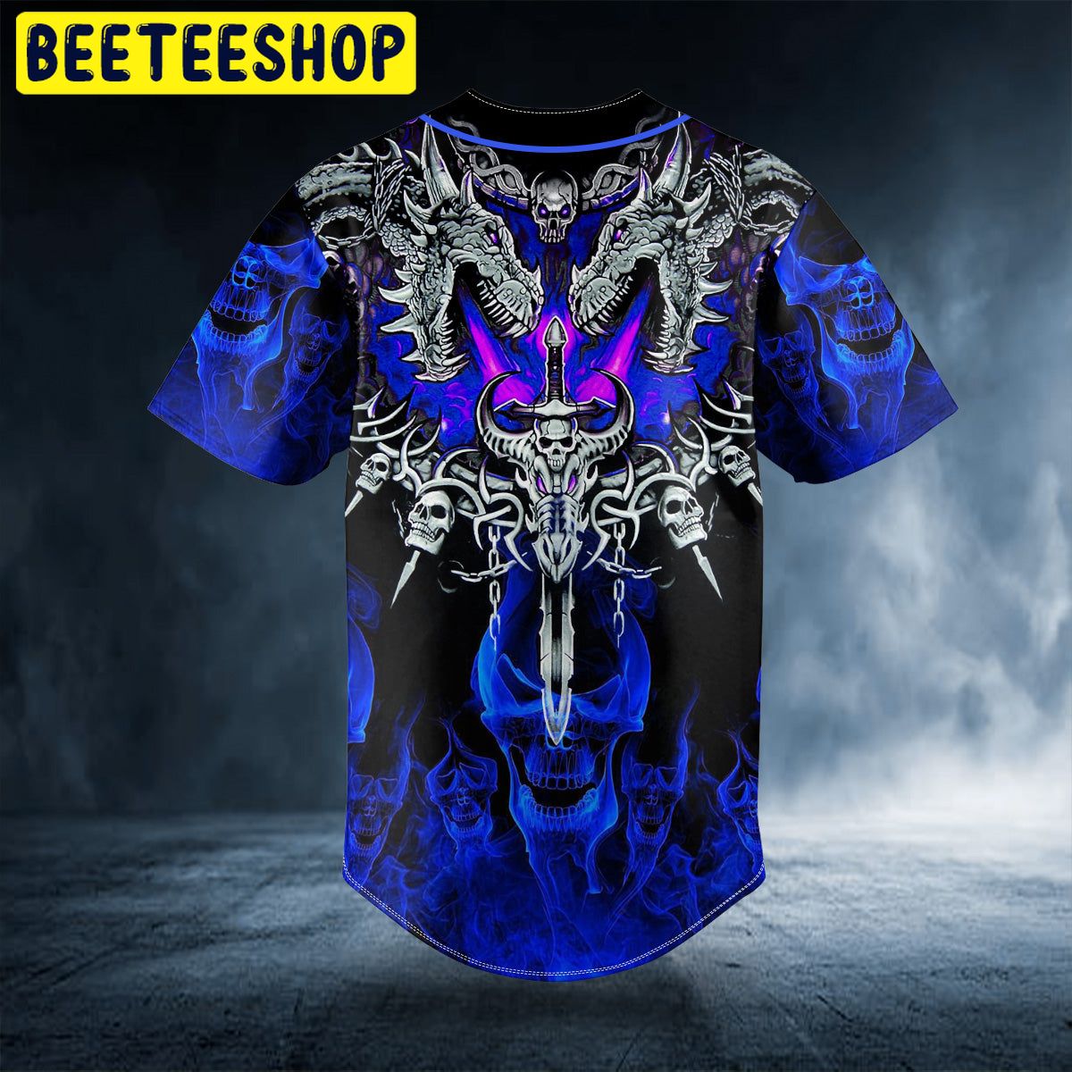 Dark Blue Dragon With Skull Sword Custom Trending Baseball Jersey Dark Blue Dragon With Skull Sword Custom Trending Baseball Jersey