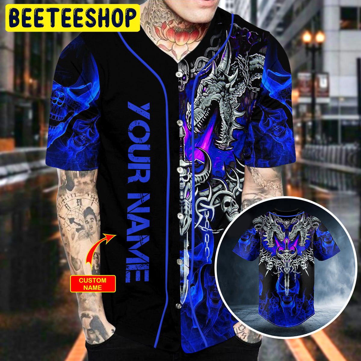 Dark Blue Dragon With Skull Sword Custom Trending Baseball Jersey Dark Blue Dragon With Skull Sword Custom Trending Baseball Jersey