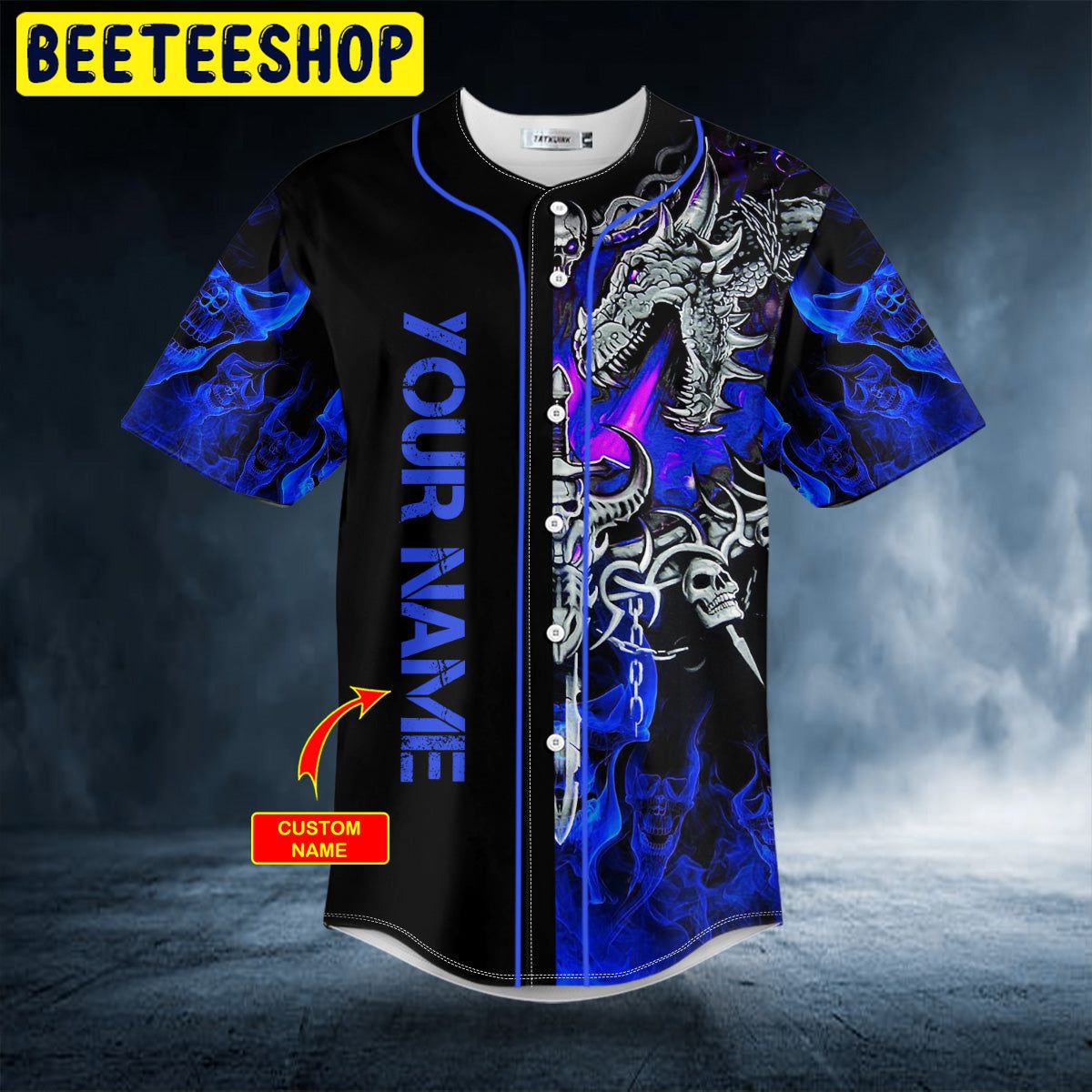 Dark Blue Dragon With Skull Sword Custom Trending Baseball Jersey Dark Blue Dragon With Skull Sword Custom Trending Baseball Jersey