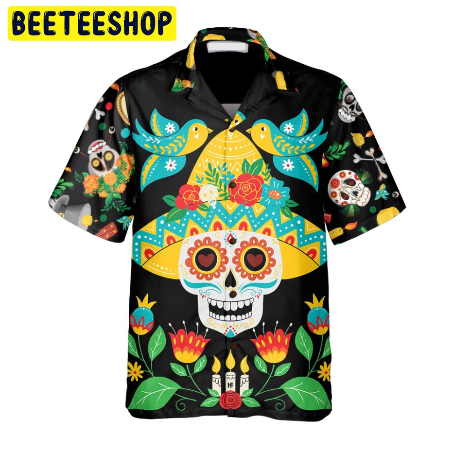Day Of Dead Sugar Skull And Guitar Trending Hawaiian Shirt Day Of Dead Sugar Skull And Guitar Trending Hawaiian Shirt