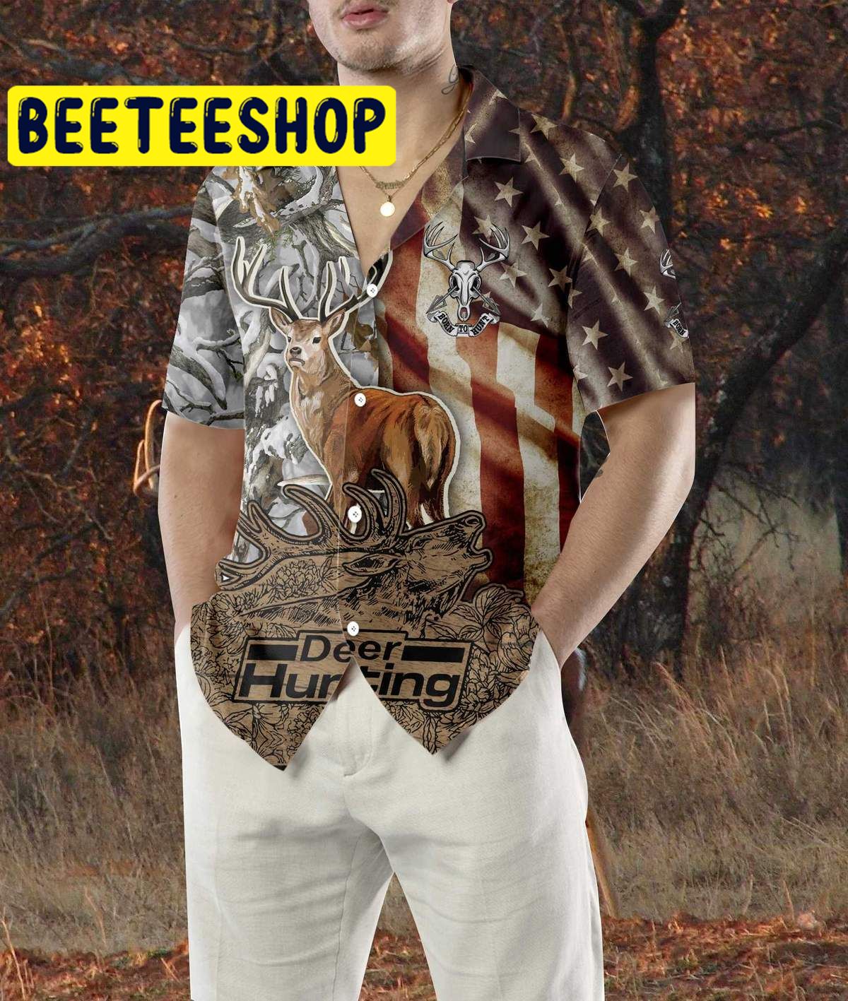 Deer Vintage Flag Bow Hunting Unisex Hawaiian Shirt Deer Vintage Flag Bow Hunting Unisex Hawaiian Shirt