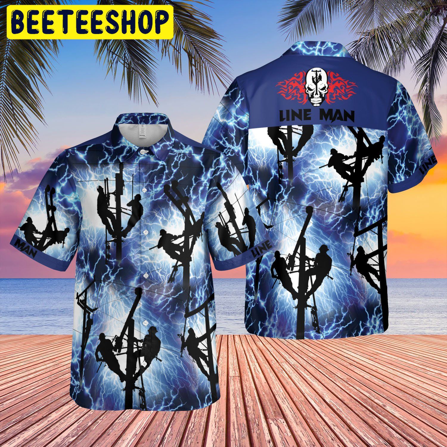 Design Lineman Red Thunder Storm Trending Hawaiian Shirt Design Lineman Red Thunder Storm Trending Hawaiian Shirt