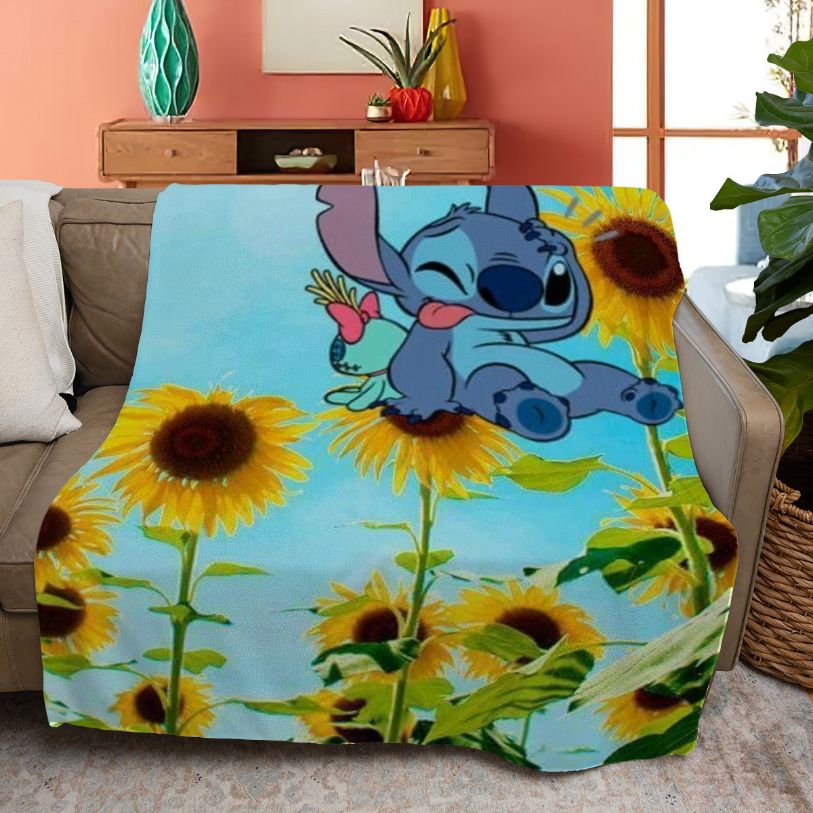 Disney Stitch Ohana Fleece Blanket Funny Stitch With Sunflower Comfy Sofa Throw Blanket Disney Stitch Ohana Fleece Blanket Funny Stitch With Sunflower Comfy Sofa Throw Blanket