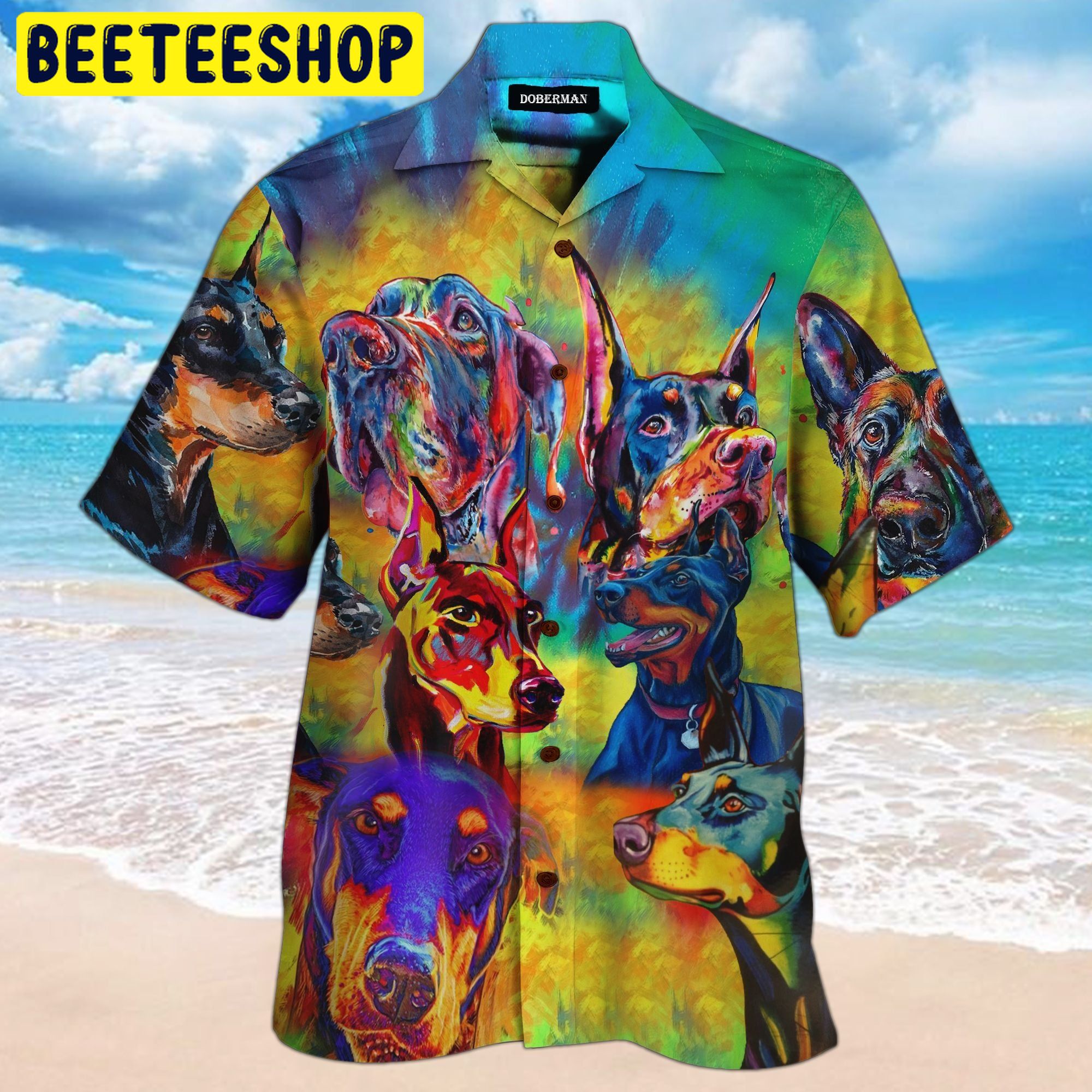 Doberman Colorful 3D All Over Printed Trending Hawaiian Shirt Doberman Colorful 3D All Over Printed Trending Hawaiian Shirt