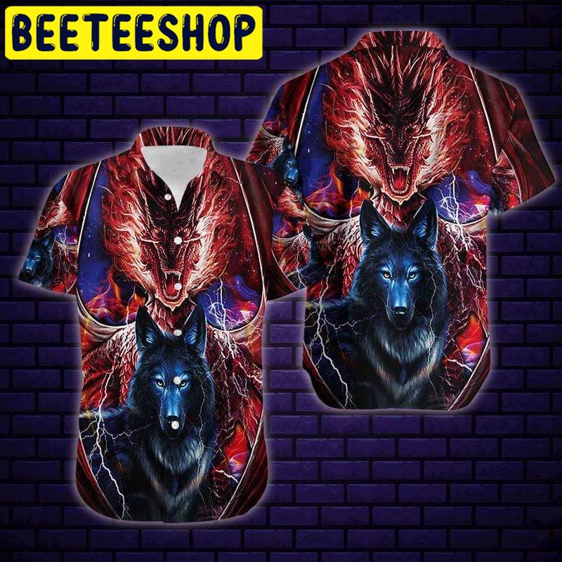 Dragon And Wolf Fantastic Unisex Hawaiian Shirt Dragon And Wolf Fantastic Unisex Hawaiian Shirt