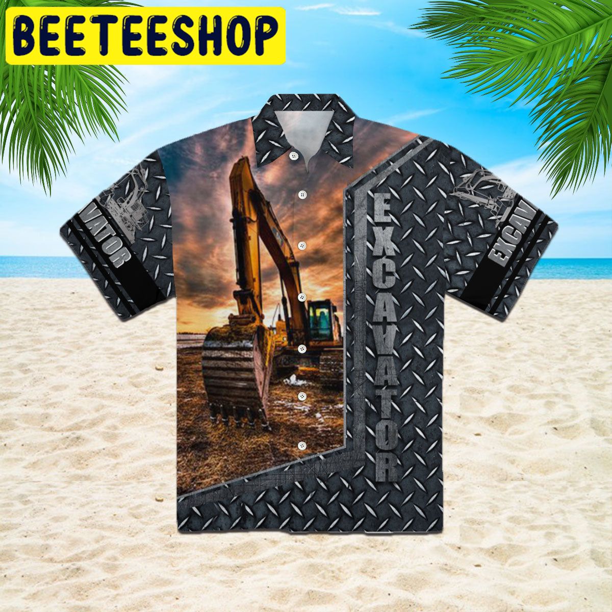 Excavator Heavy Equipment Gray Hawaiian Shirt Excavator Heavy Equipment Gray Hawaiian Shirt