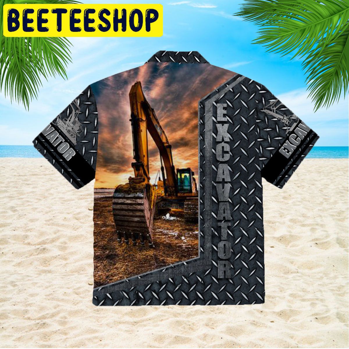 Excavator Heavy Equipment Gray Hawaiian Shirt Excavator Heavy Equipment Gray Hawaiian Shirt