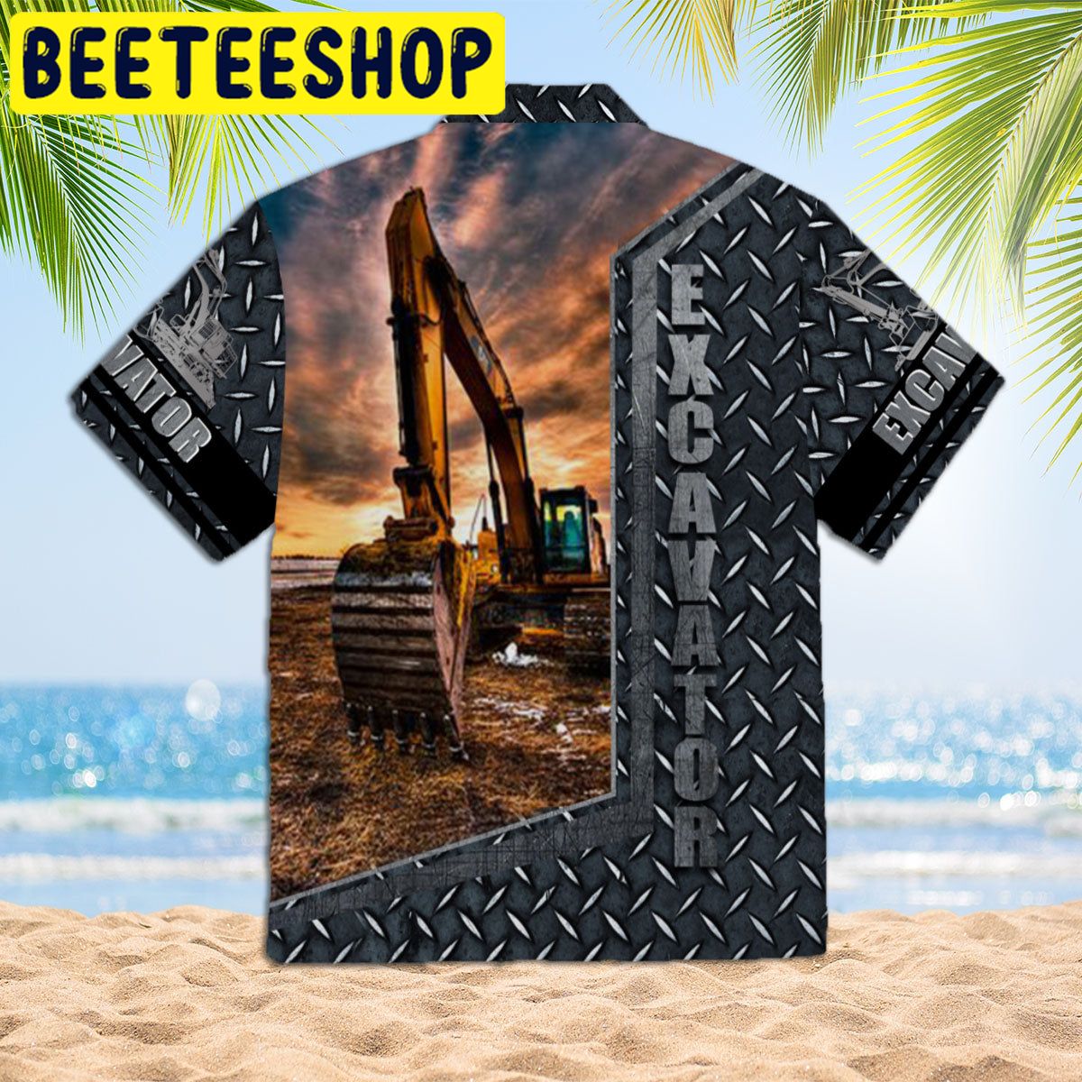 Excavator Heavy Equipment Gray Hawaiian Shirt Excavator Heavy Equipment Gray Hawaiian Shirt
