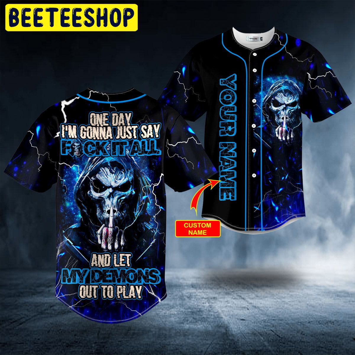 F It All Middle Finger Grim Reaper Blue Lightning Skull Custom Trending Baseball Jersey F It All Middle Finger Grim Reaper Blue Lightning Skull Custom Trending Baseball Jersey