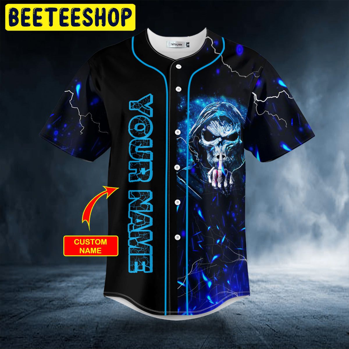 F It All Middle Finger Grim Reaper Blue Lightning Skull Custom Trending Baseball Jersey F It All Middle Finger Grim Reaper Blue Lightning Skull Custom Trending Baseball Jersey