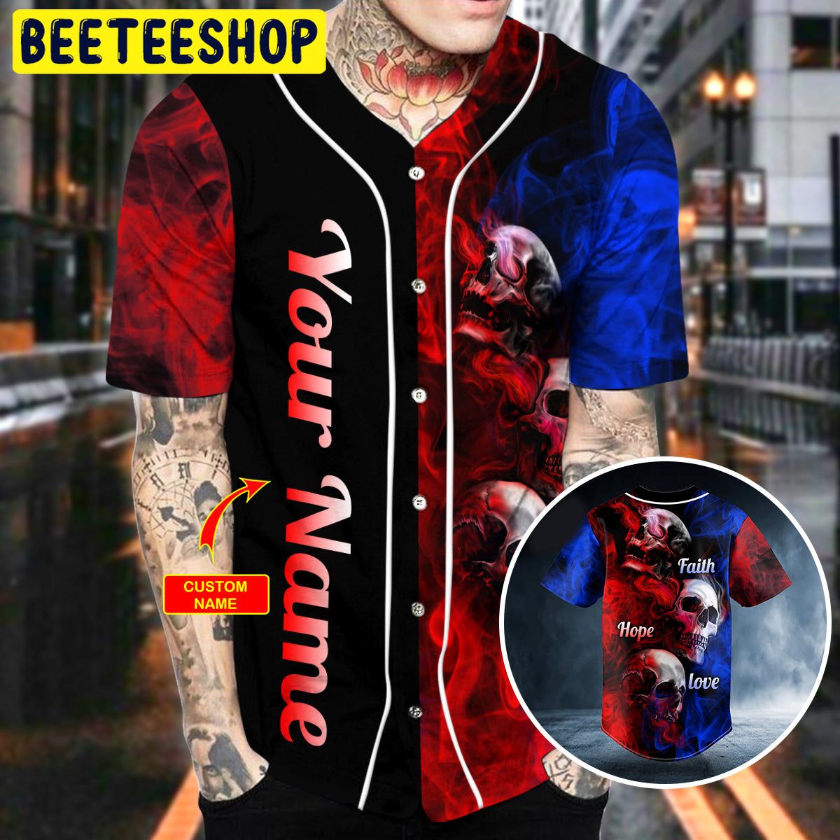 Faith Hope Love Smokey Skull Custom Trending Baseball Jersey Faith Hope Love Smokey Skull Custom Trending Baseball Jersey