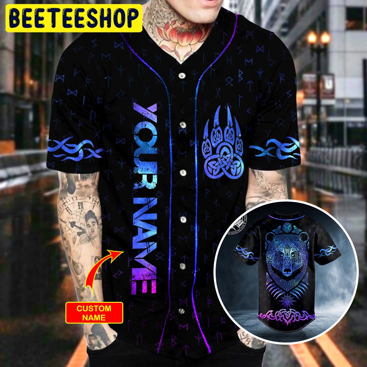 Fantasy Bear Viking Tattoo Custom Trending Baseball Jersey Fantasy Bear Viking Tattoo Custom Trending Baseball Jersey