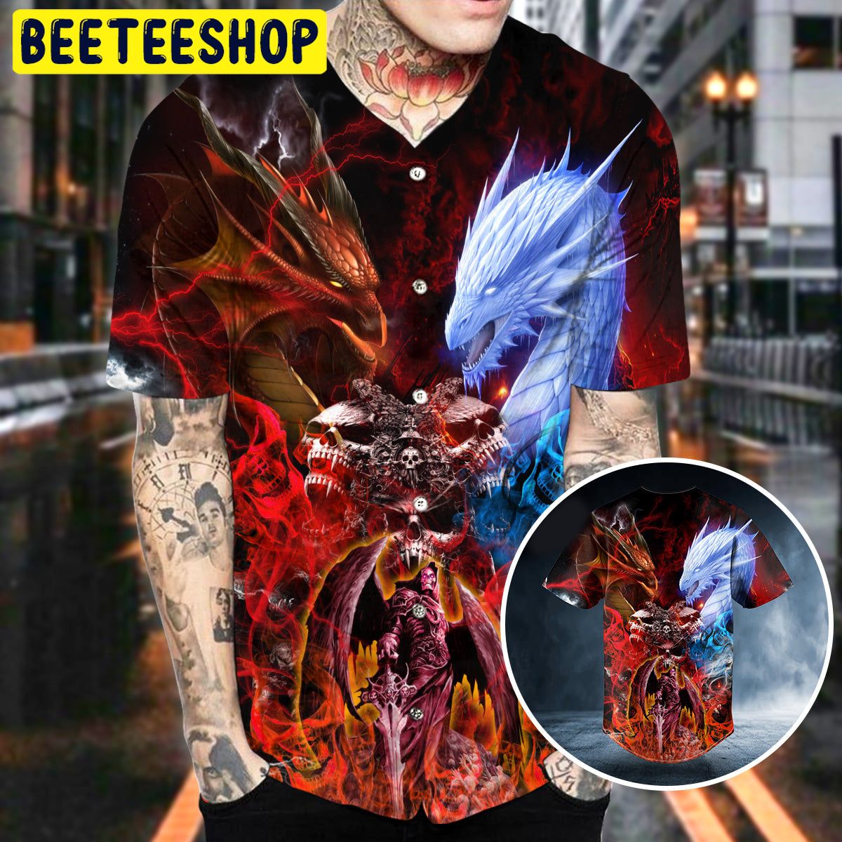 Fire and Ice Dragon Skull Trending Baseball Jersey Fire and Ice Dragon Skull Trending Baseball Jersey