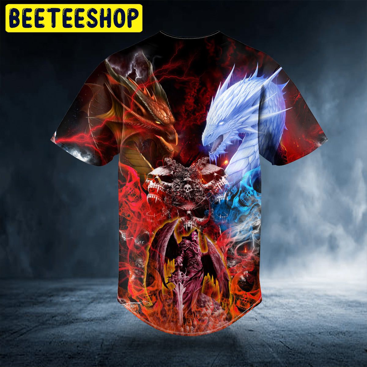 Fire and Ice Dragon Skull Trending Baseball Jersey Fire and Ice Dragon Skull Trending Baseball Jersey