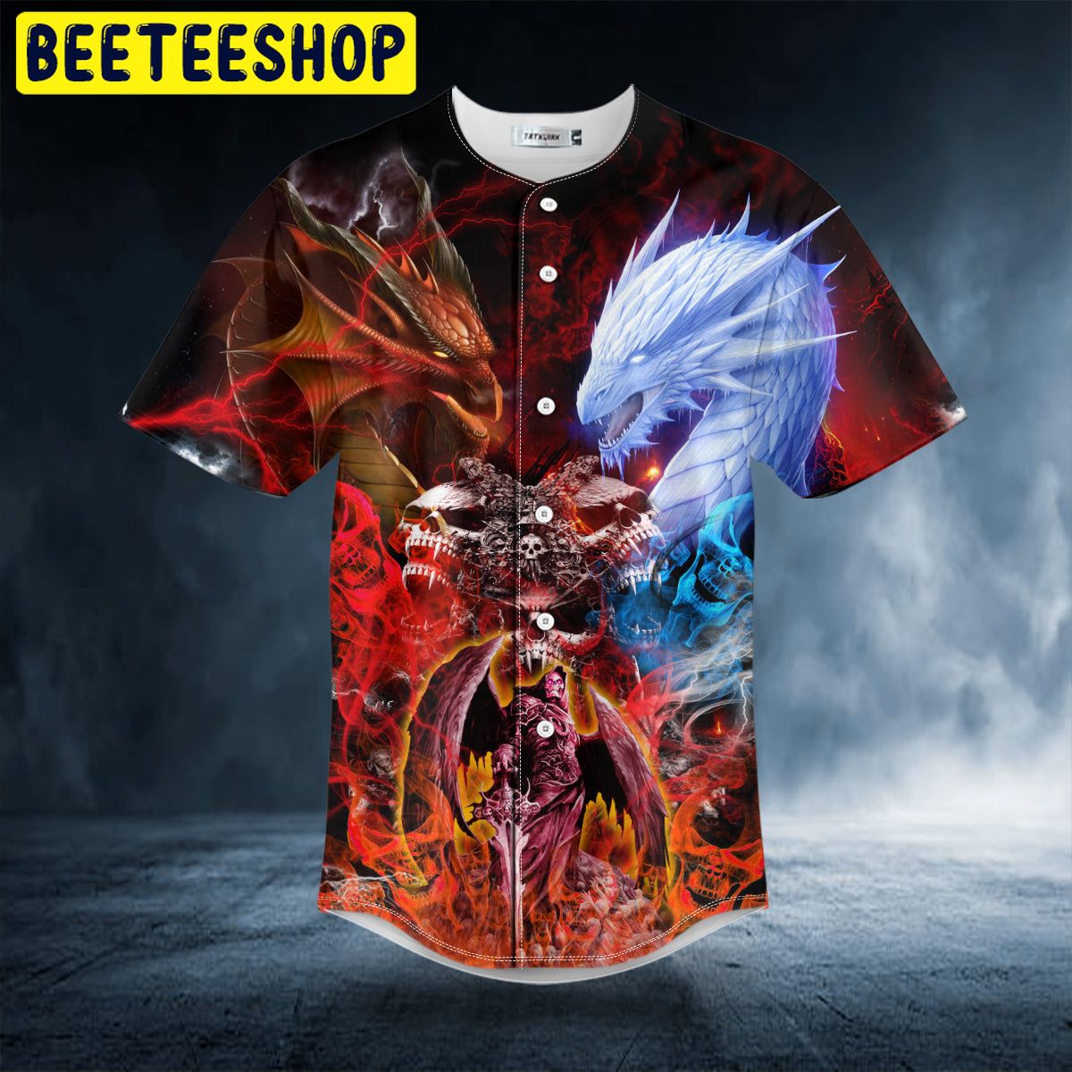 Fire and Ice Dragon Skull Trending Baseball Jersey Fire and Ice Dragon Skull Trending Baseball Jersey